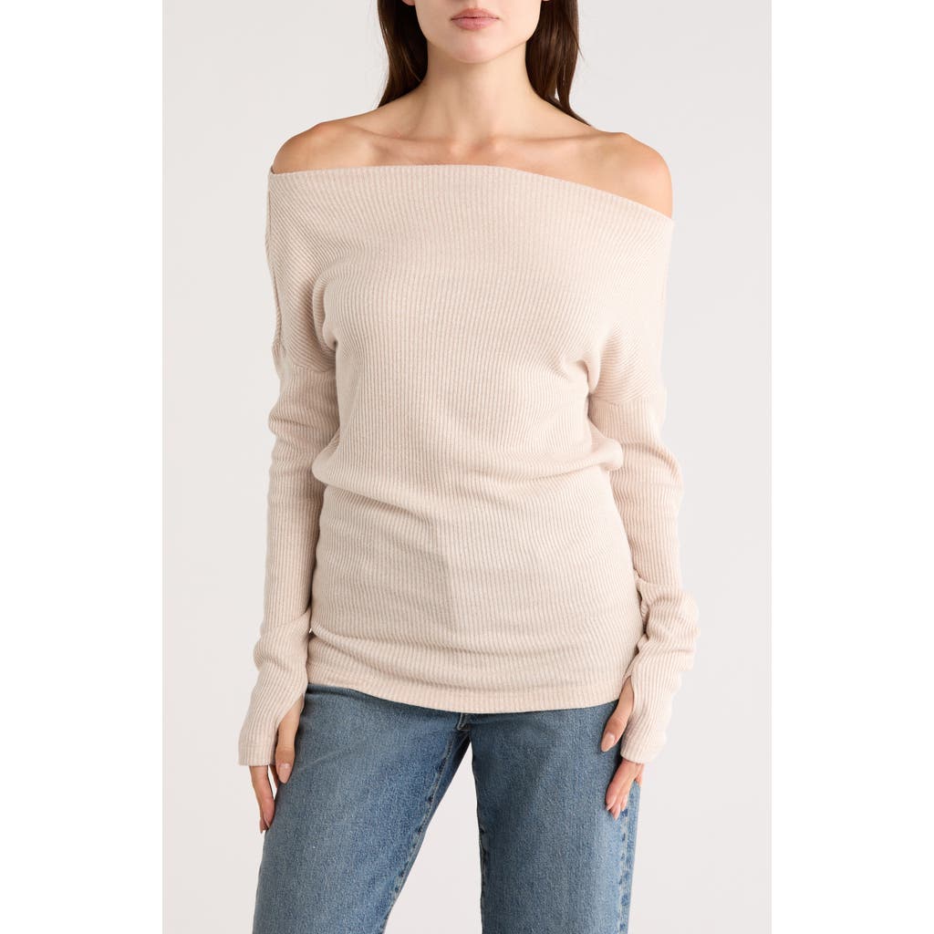 Renee C Off The Shoulder Long Sleeve Rib Knit Top In Neutral