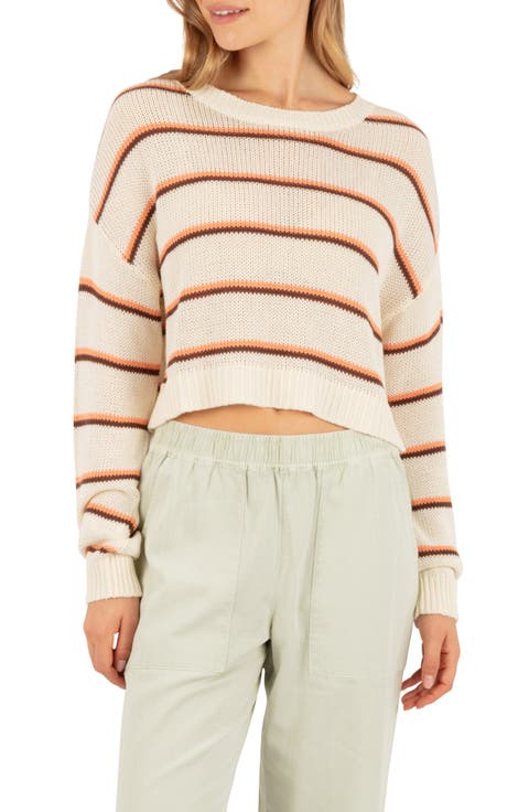Delta Striped Cropped Open Knit Sweater
