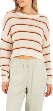 Hurley Delta Striped Cropped Open Knit Sweater