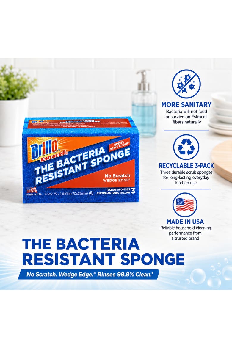 No Scratch Wedge Edge Scrub Sponge, Alternate, color, Blue
