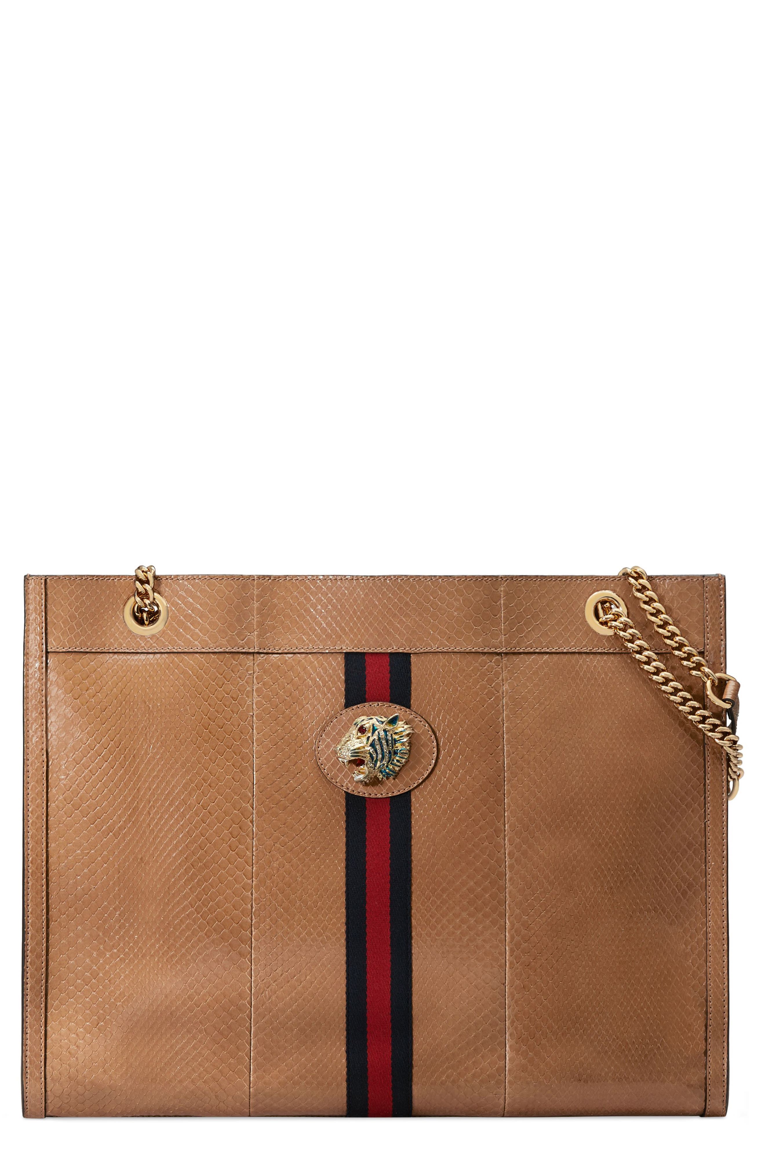 Large Genuine Python Tote, Main, color, TAUPE/ BLUE RED MULTI