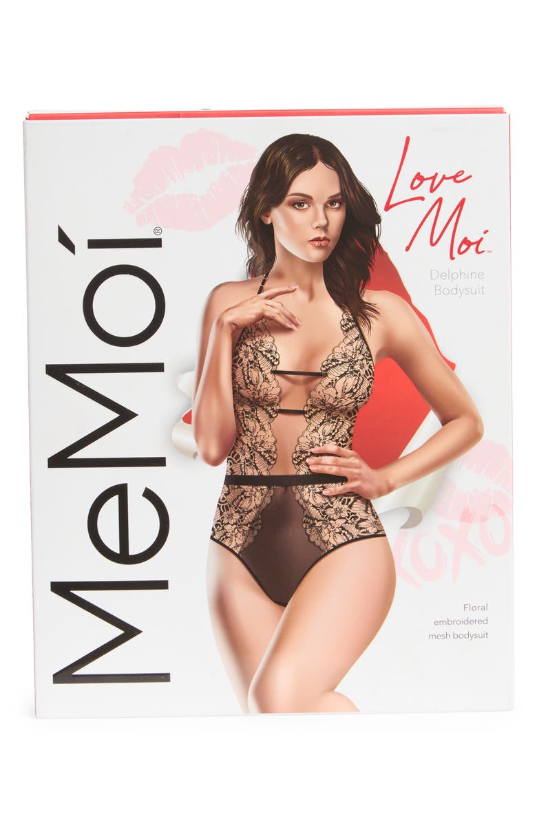 MeMoi Delphine Embroidered Bodysuit, Alternate, color, Black