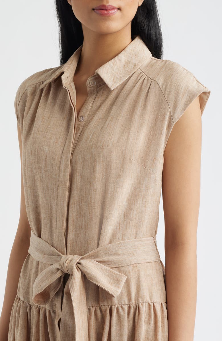 Julia Jordan Cap Sleeve Tie Waist Midi Dress, Alternate, color, Khaki