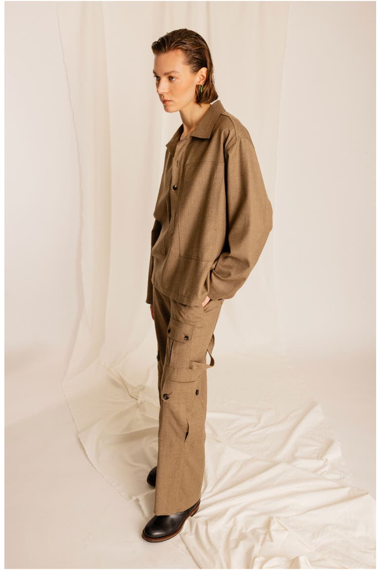 Jayda Military Cargo Wool Fresco Trousers, Alternate, color, BEIGE