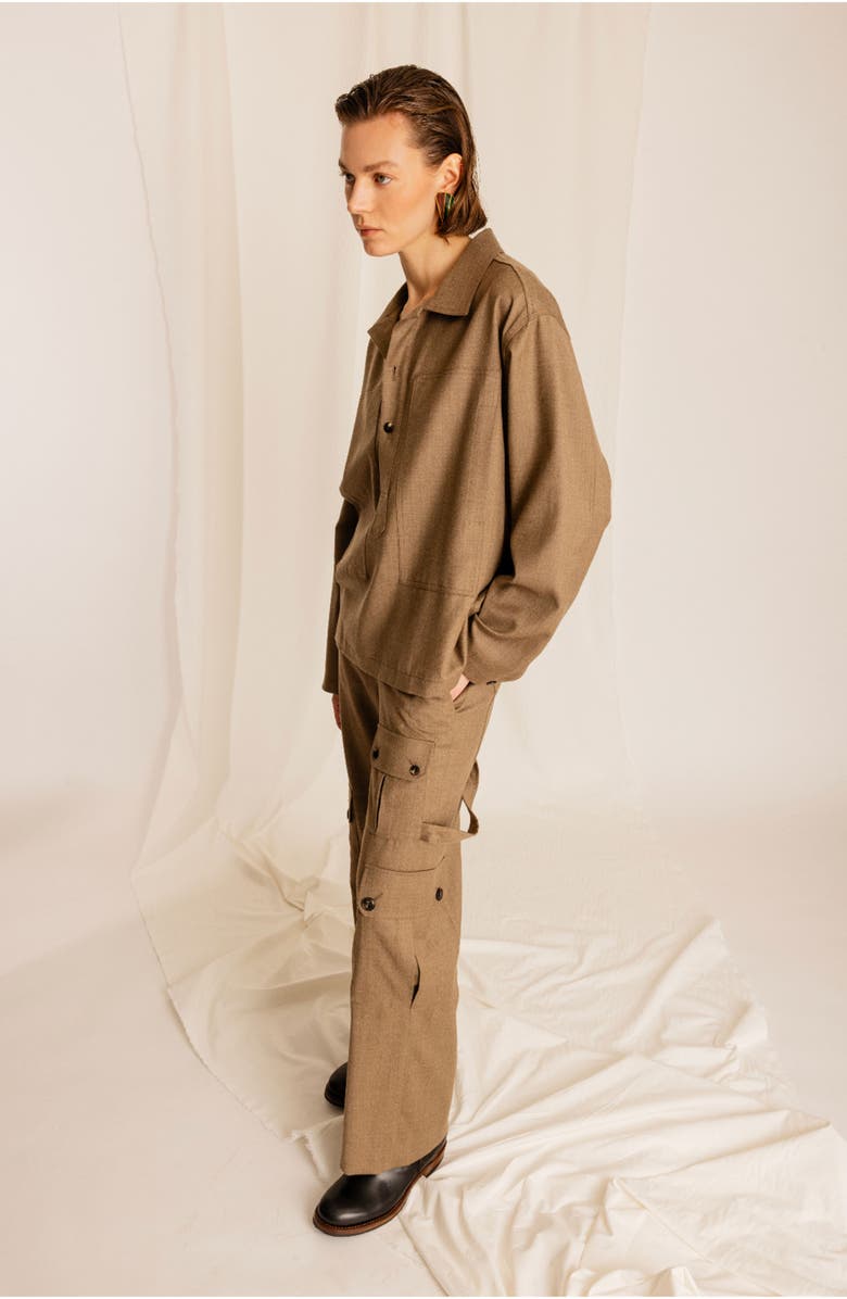 Fortela Jayda Military Cargo Wool Fresco Trousers, Alternate, color, Beige