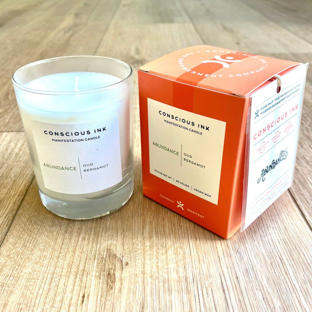 Conscious Ink Abundance Oud + Bergamot Manifestation Candle + Ink In White