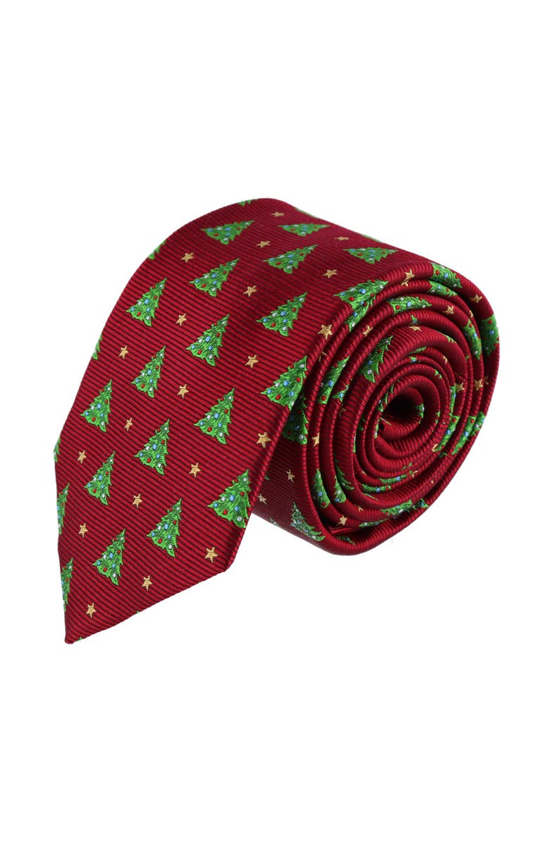 Trafalgar Big and Tall Oh Christmas Tree Novelty Silk Necktie, Main, color, Red