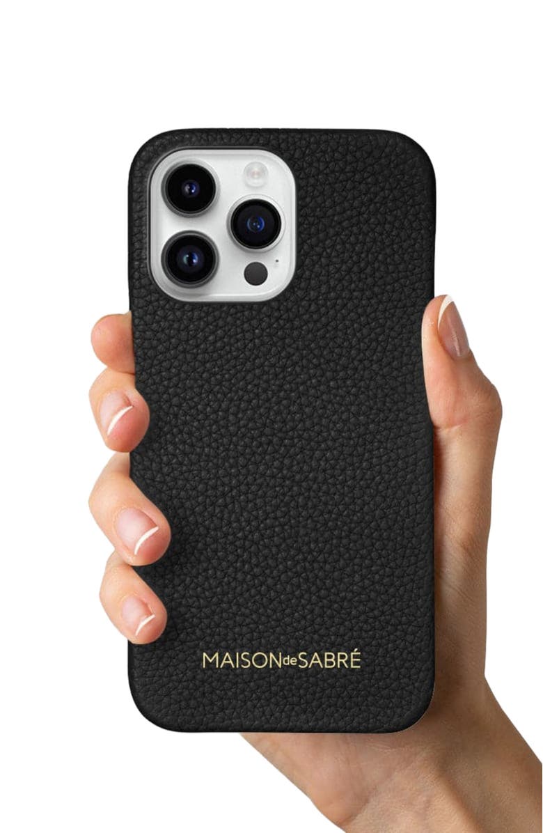 MAISON de SABRÉ Leather Phone Case, Alternate, color, Black Caviar