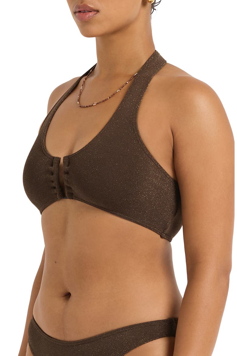 Bailey Crop Halter Bikini Top, Alternate, color, WALNUT