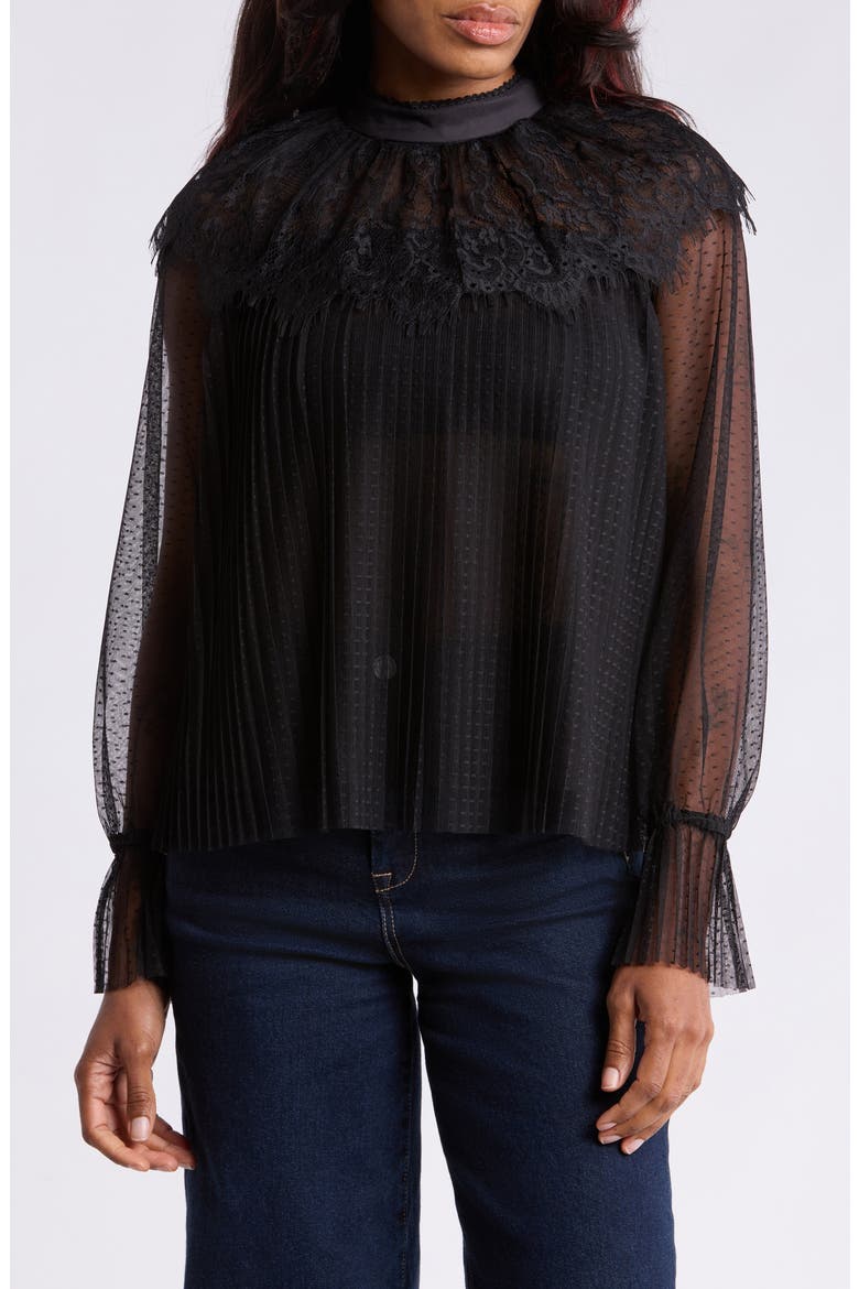 Mock Neck Lace Top, Main, color, BLACK