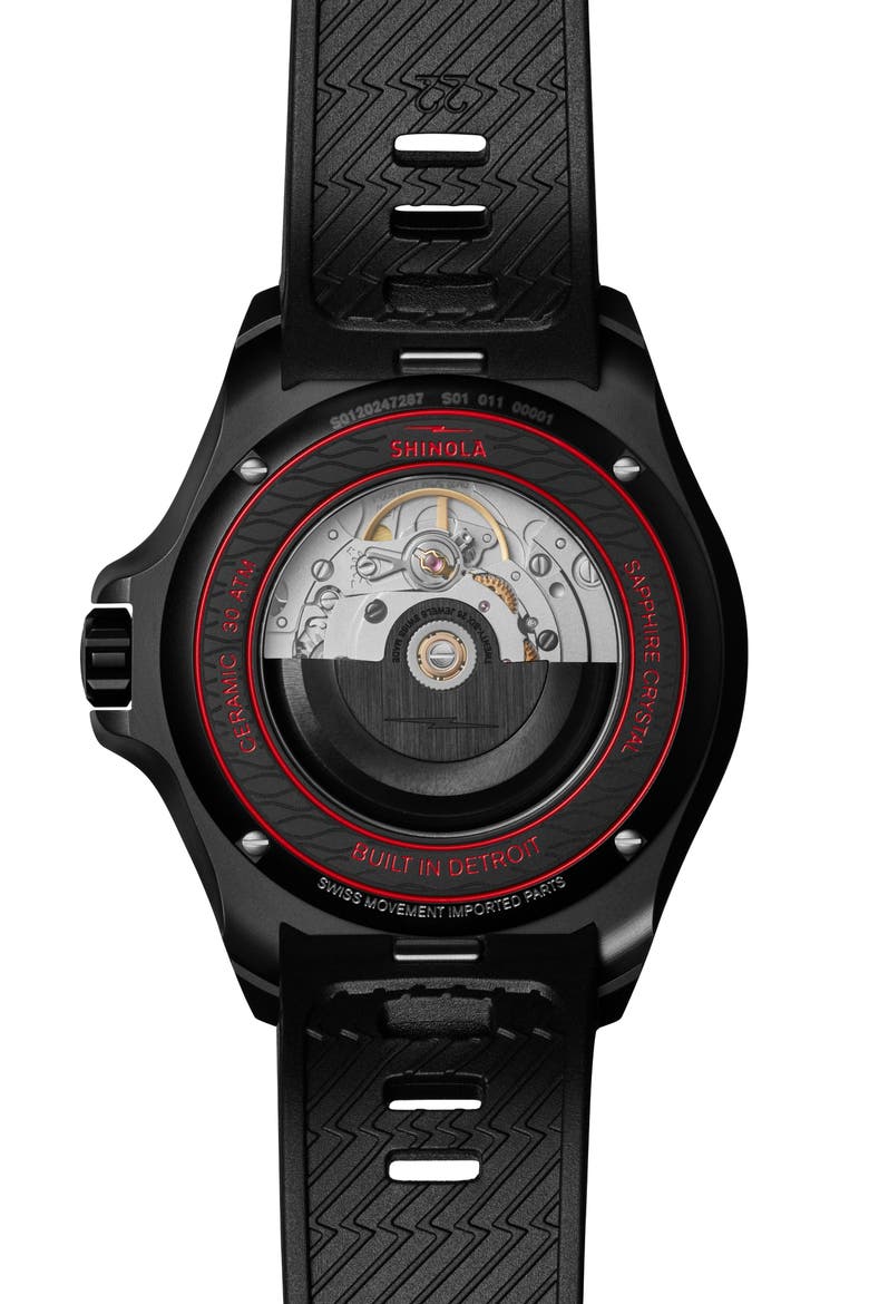 Ceramic Monster Rubber Strap Watch, 43mm, Alternate, color, BLACK