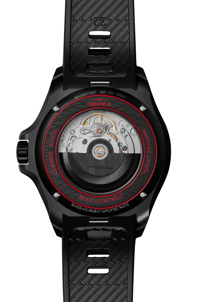 Shinola Ceramic Monster Rubber Strap Watch, 43mm, Alternate, color, Black