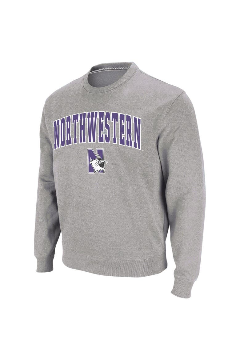 Men's Colosseum Heather Gray Northwestern Wildcats Arch & Logo Crew Neck Sweatshirt, Main, color, Heather Gray
