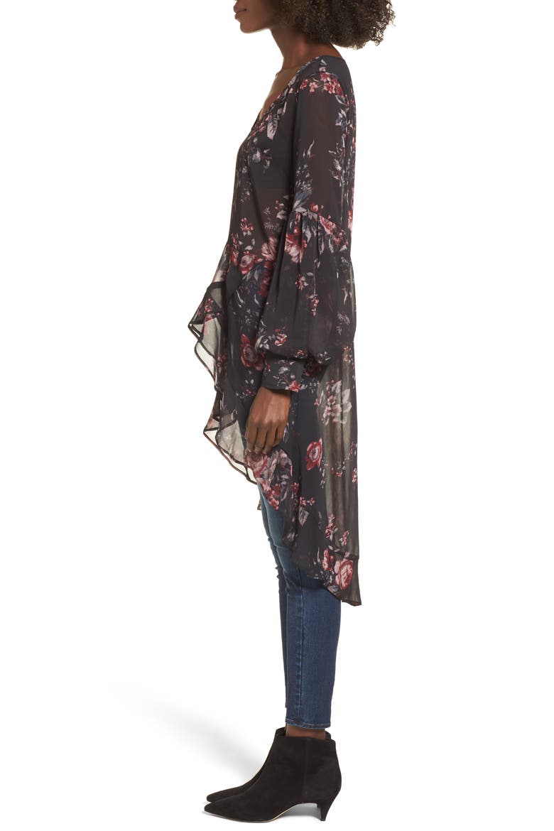 High/Low Ruffle Top, Alternate, color, BLACK PHOTO REAL FLORAL