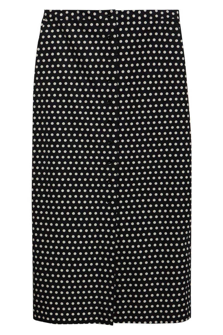 The Dot Front Button Midi Skirt, Alternate, color, BLACK MULTI
