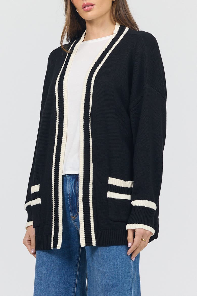 Amani Open Front Stripe Trim Cardigan, Alternate, color, Black/ Cream
