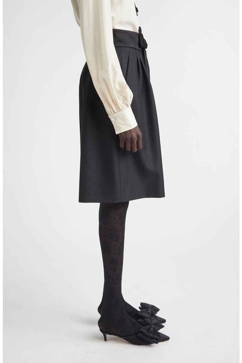 Bow Waist Wool & Mohair Bermuda Shorts, Alternate, color, BLACK