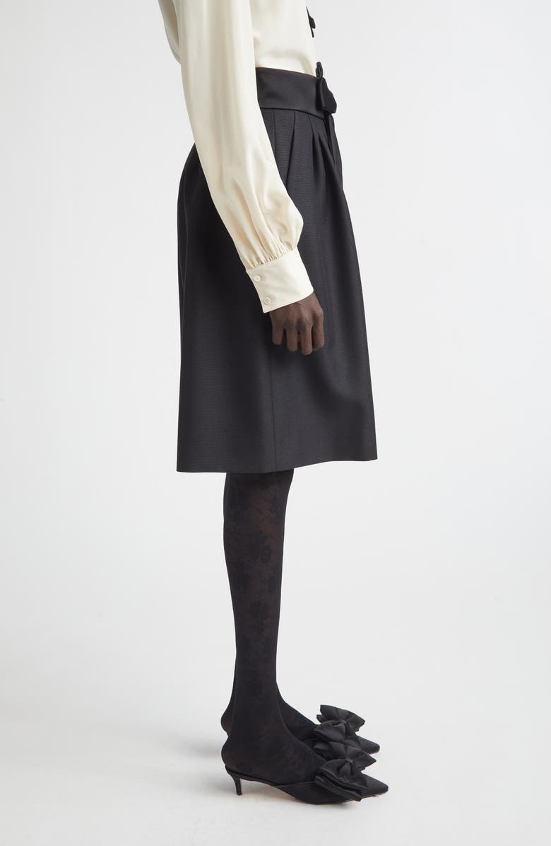 Valentino Bow Waist Wool & Mohair Bermuda Shorts, Alternate, color, Black