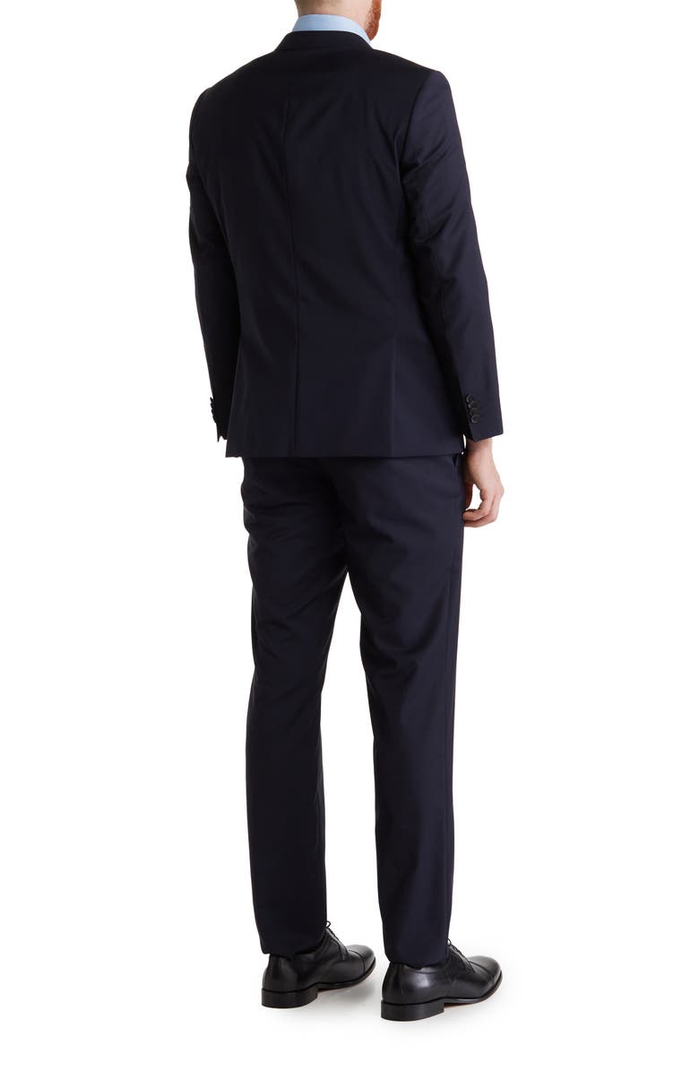 Huge Genius Dark Blue Solid Two Button Notch Lapel Wool Suit