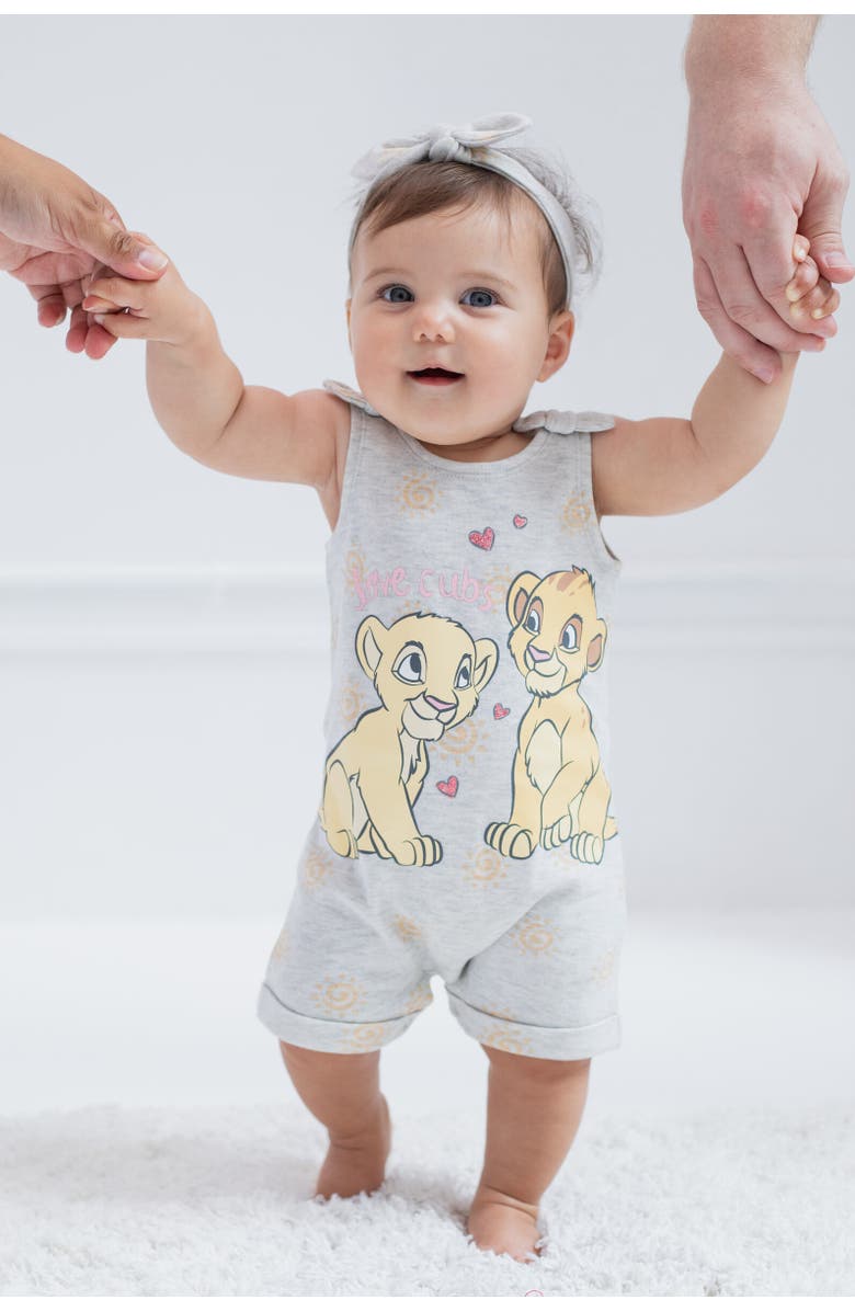 Disney Lion King Simba Baby Girls' 2-Piece Sleeveless Romper and Headband Set, Alternate, color, Simba Nala Oatmeal