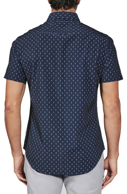 7 Diamonds Waylon Neat Short Sleeve Performance Button-up Shirt In Navy