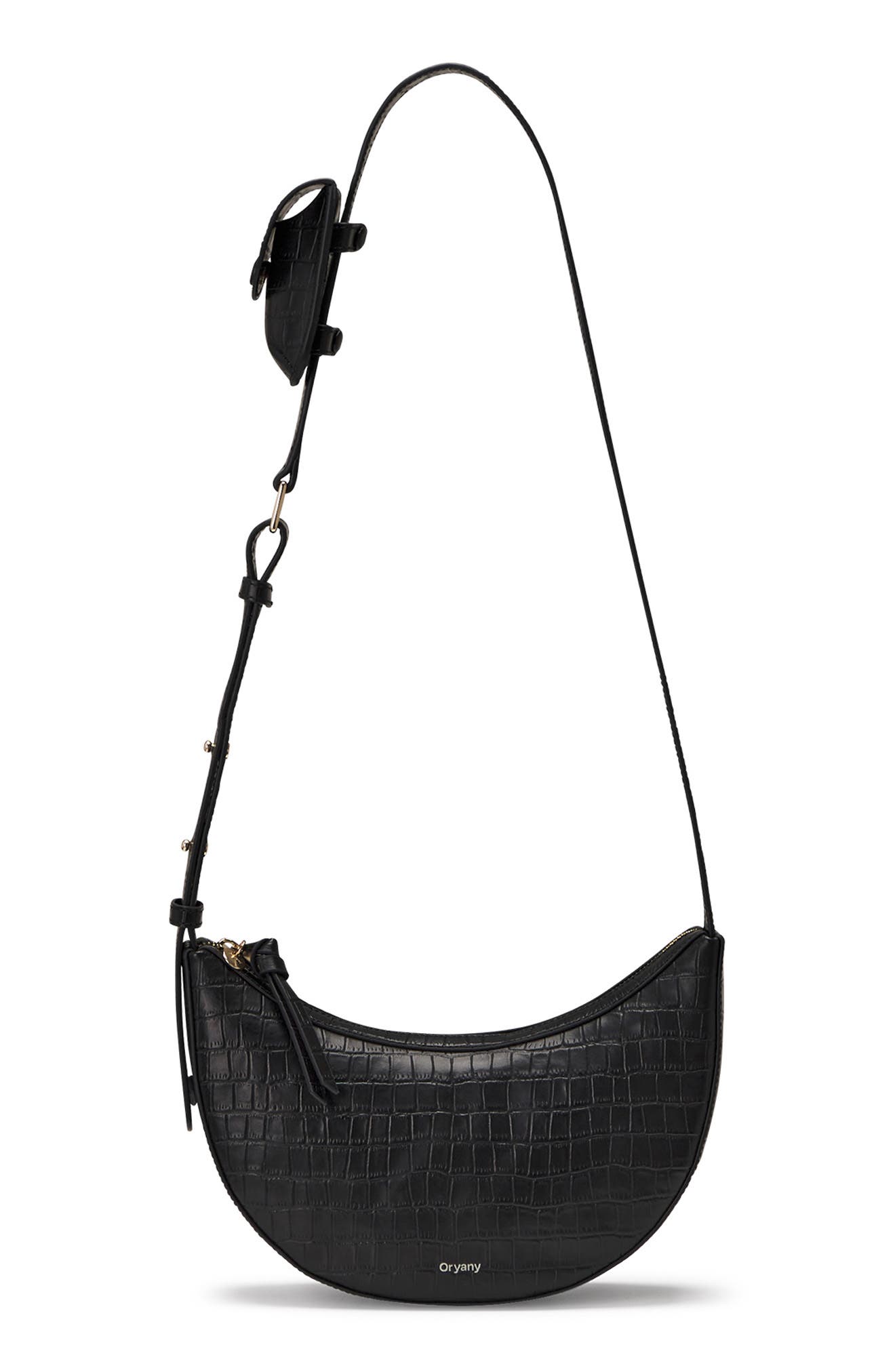 Oryany Rookie Crescent Croc Embossed Leather Crossbody Bag