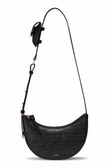 Oryany Rookie Crescent Croc Embossed Leather Crossbody Bag