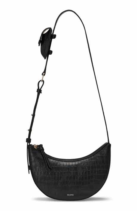 Oryany Rookie Crescent Croc Embossed Leather Crossbody Bag