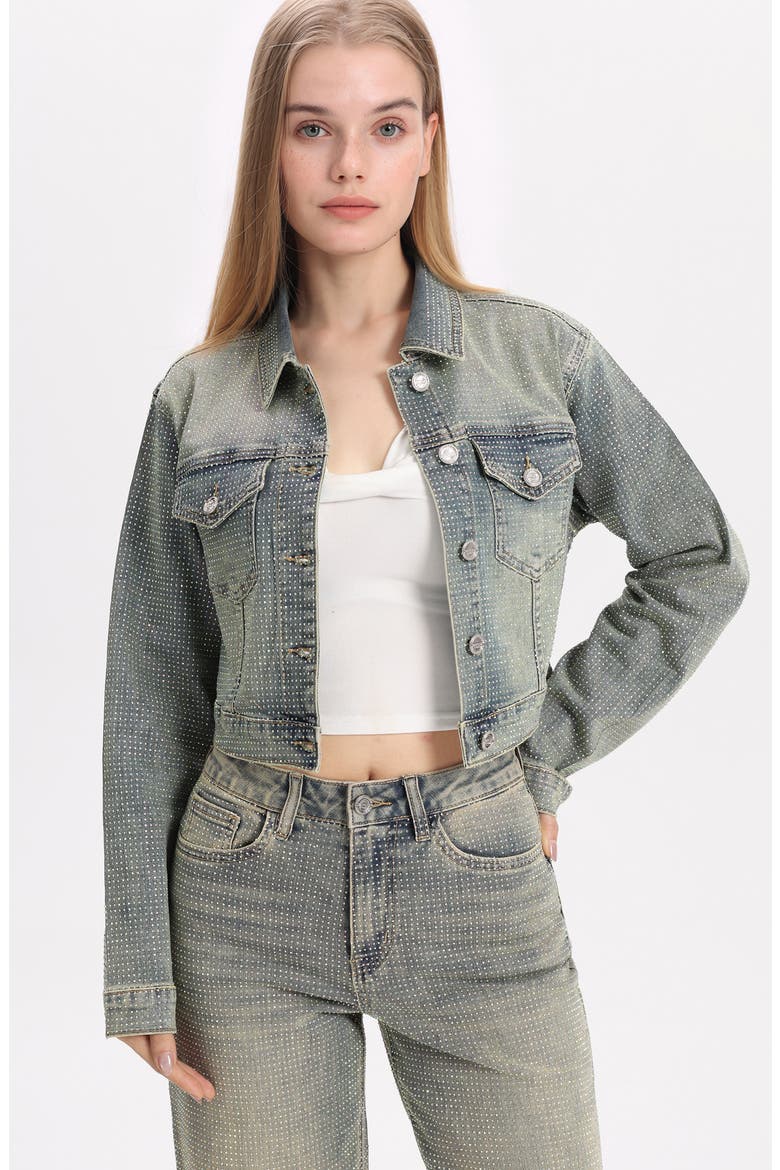 Rhinestone Crop Denim Jacket, Alternate, color, PURE EDGE