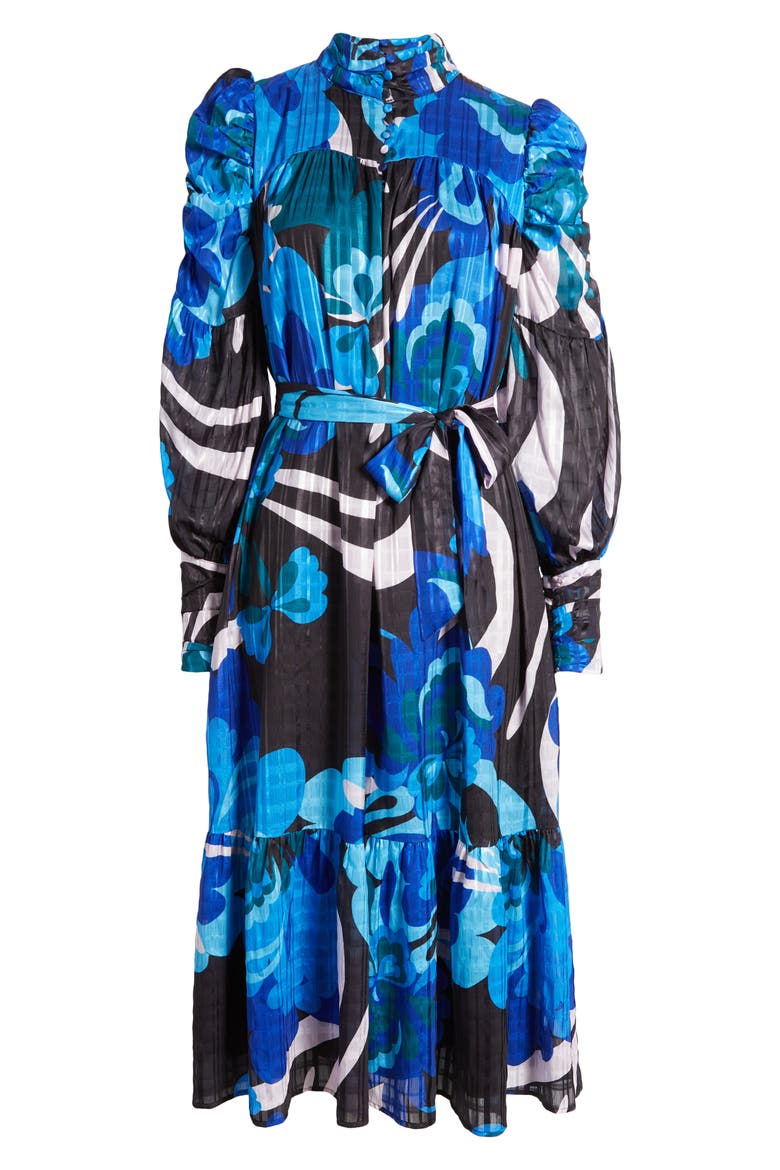Adele Floral Print Long Sleeve Midi Dress, Alternate, color, BLUE MULTI