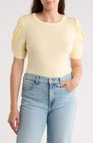 Renee C Solid Scrunched Sleeve Top