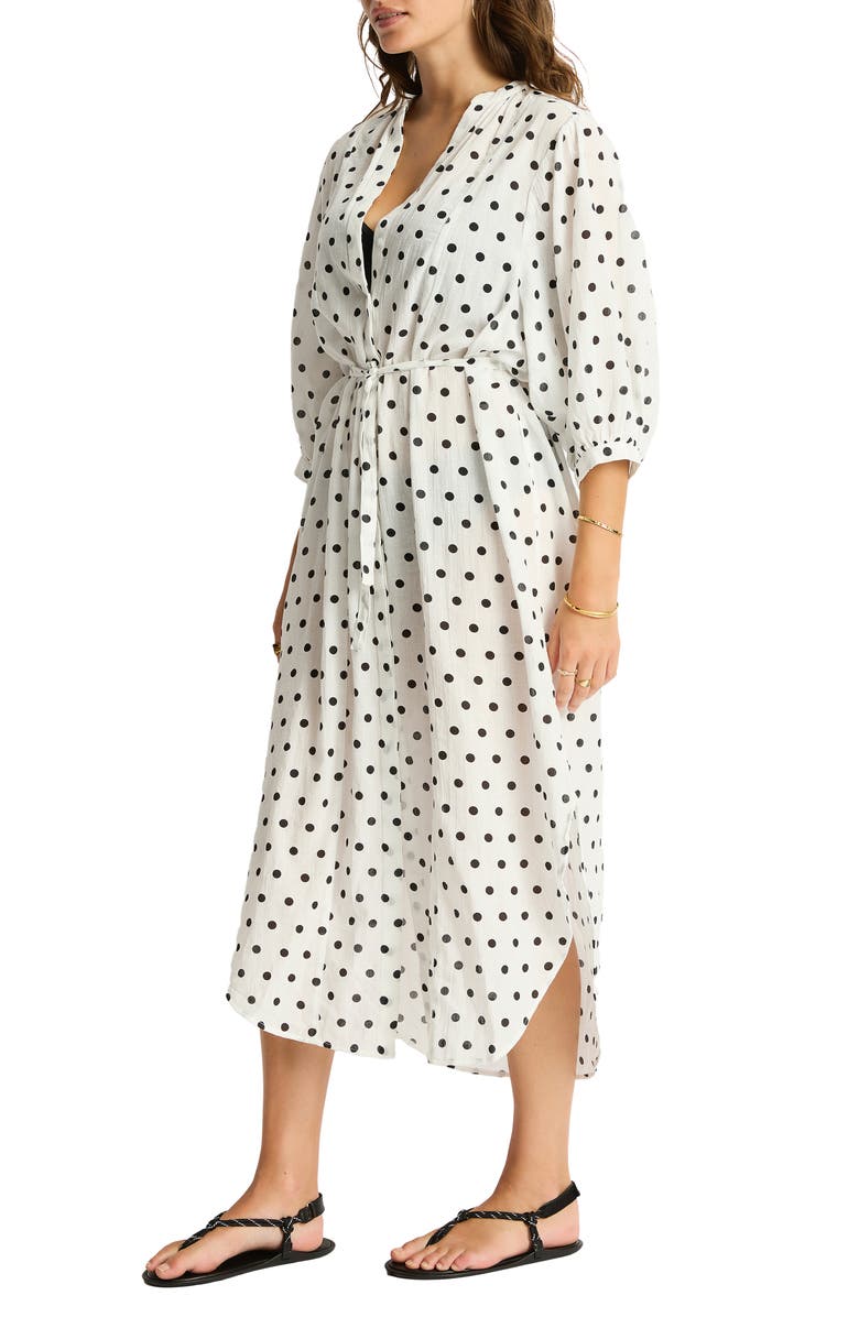 Sea Level Dottie Long Sleeve Cover-Up Dress, Alternate, color, Coconut
