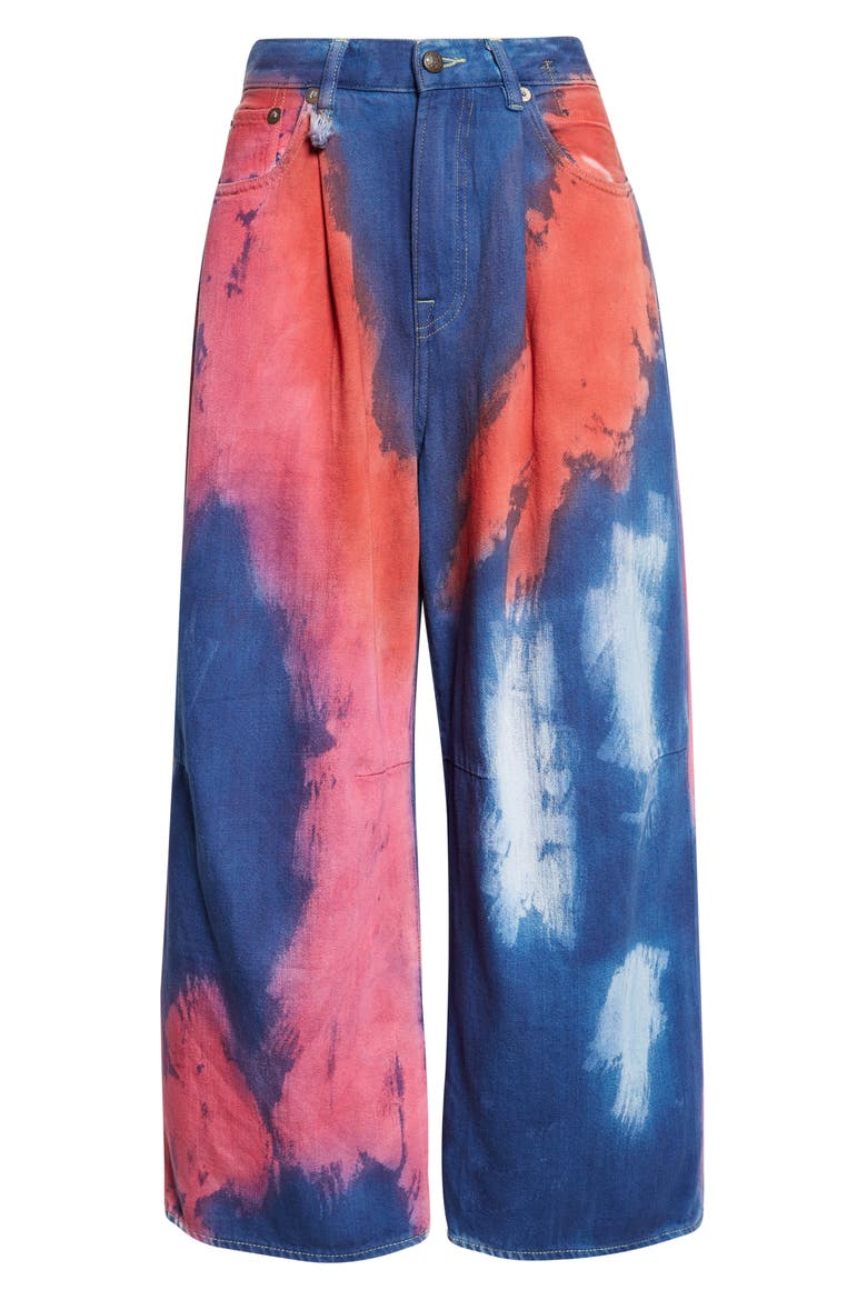 Pleated Crop Wide Leg Jeans, Alternate, color, BLAZE ROSE