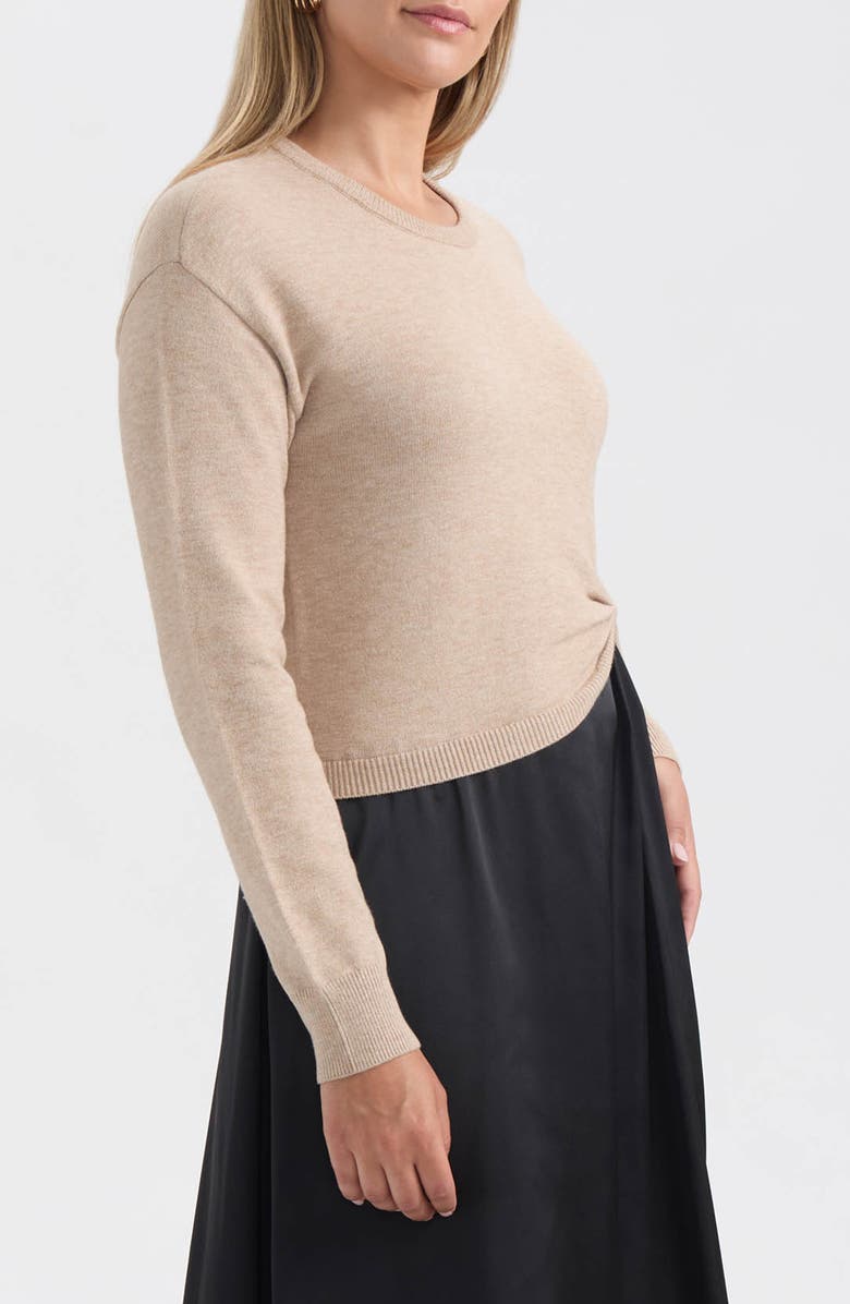 Ellen Tracy Long Sleeve Mixed Media Rib & Satin Maxi Dress, Alternate, color, Taupe Mix