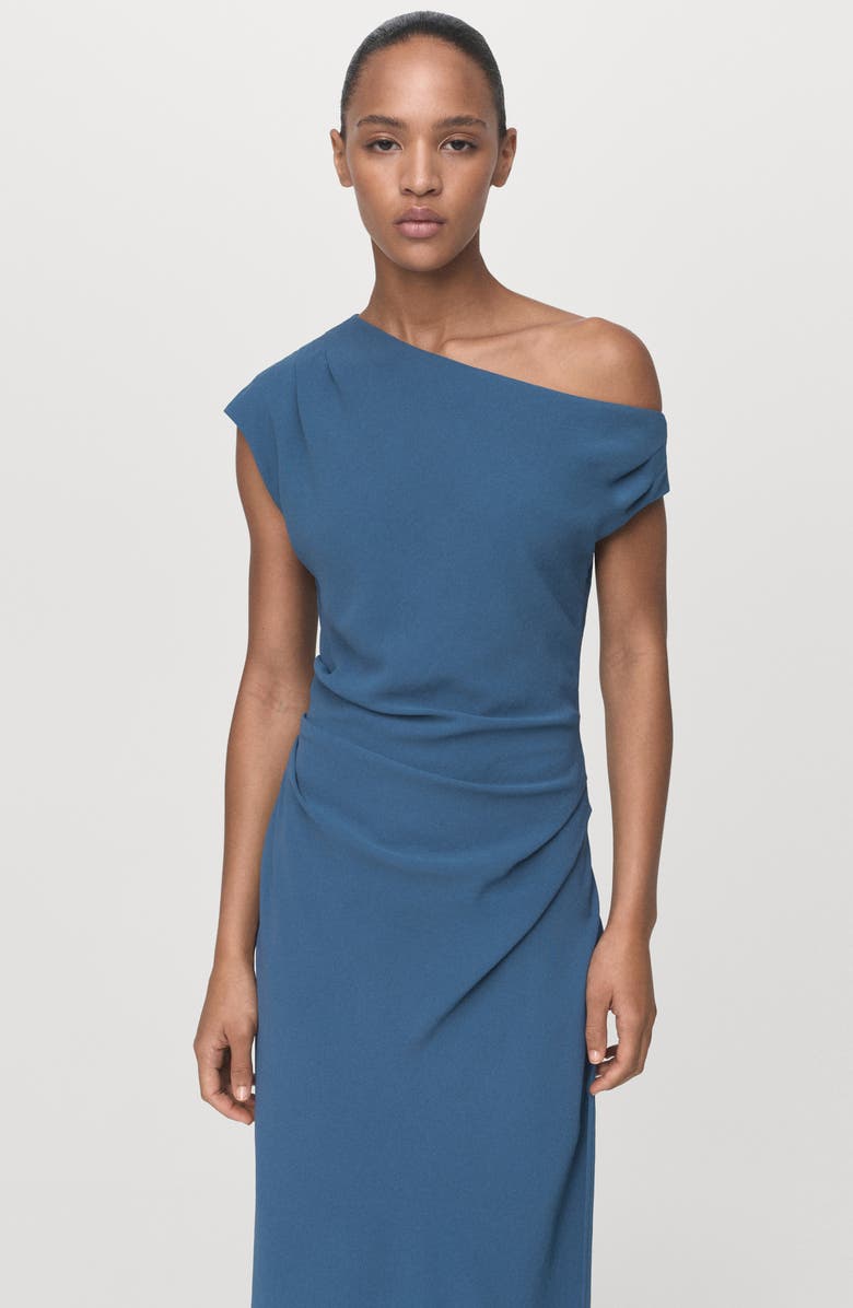 MANGO Asymmetrical One-Shoulder Midi Dress, Alternate, color, Blue