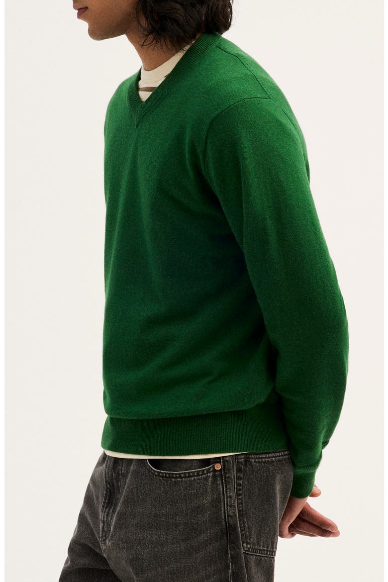 Frances Wool & Cotton V-Neck Sweater, Alternate, color, DARK KELLY