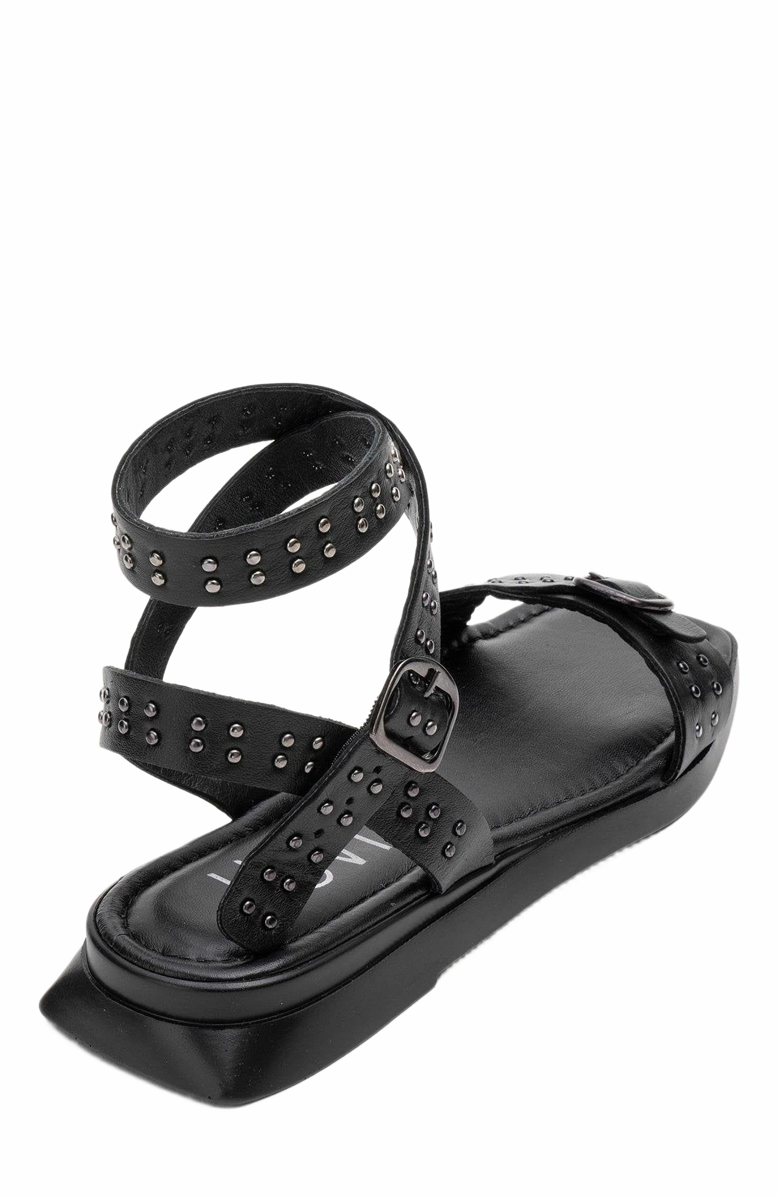Forever & Always Shoes Carril Leather Sandal, Alternate, color, Black Leather