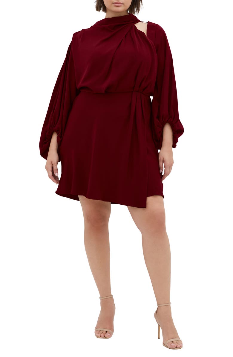 City Chic Jaylee Shoulder Cutout Long Sleeve Dress, Main, color, Plum