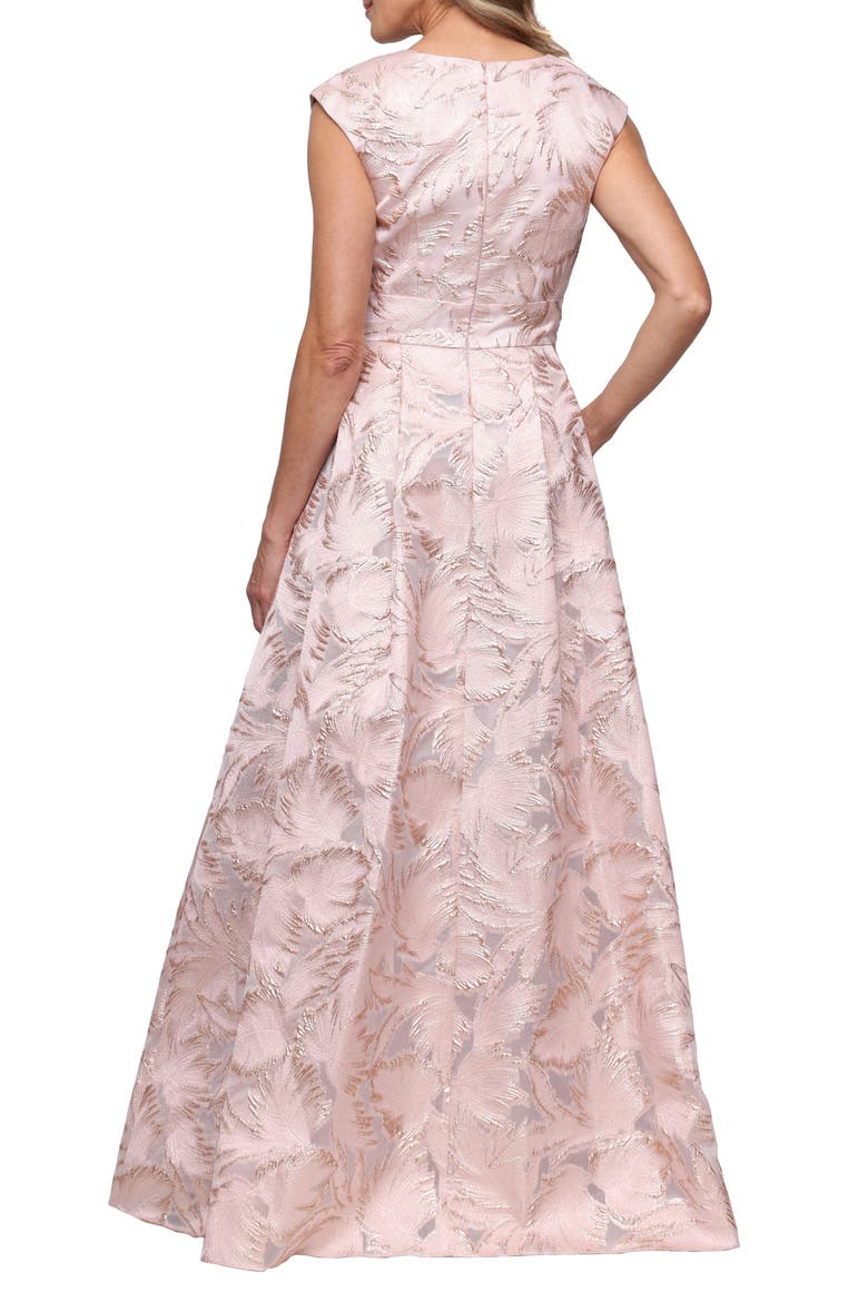 Metallic Leaf Jacquared Empire Waist Gown, Alternate, color, ROSE GOLD