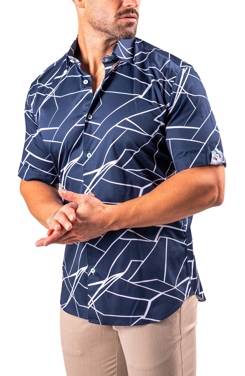 Maceoo Galileo Resistance0370 Blue Short Sleeve Cotton Button-Up Shirt, Alternate, color,