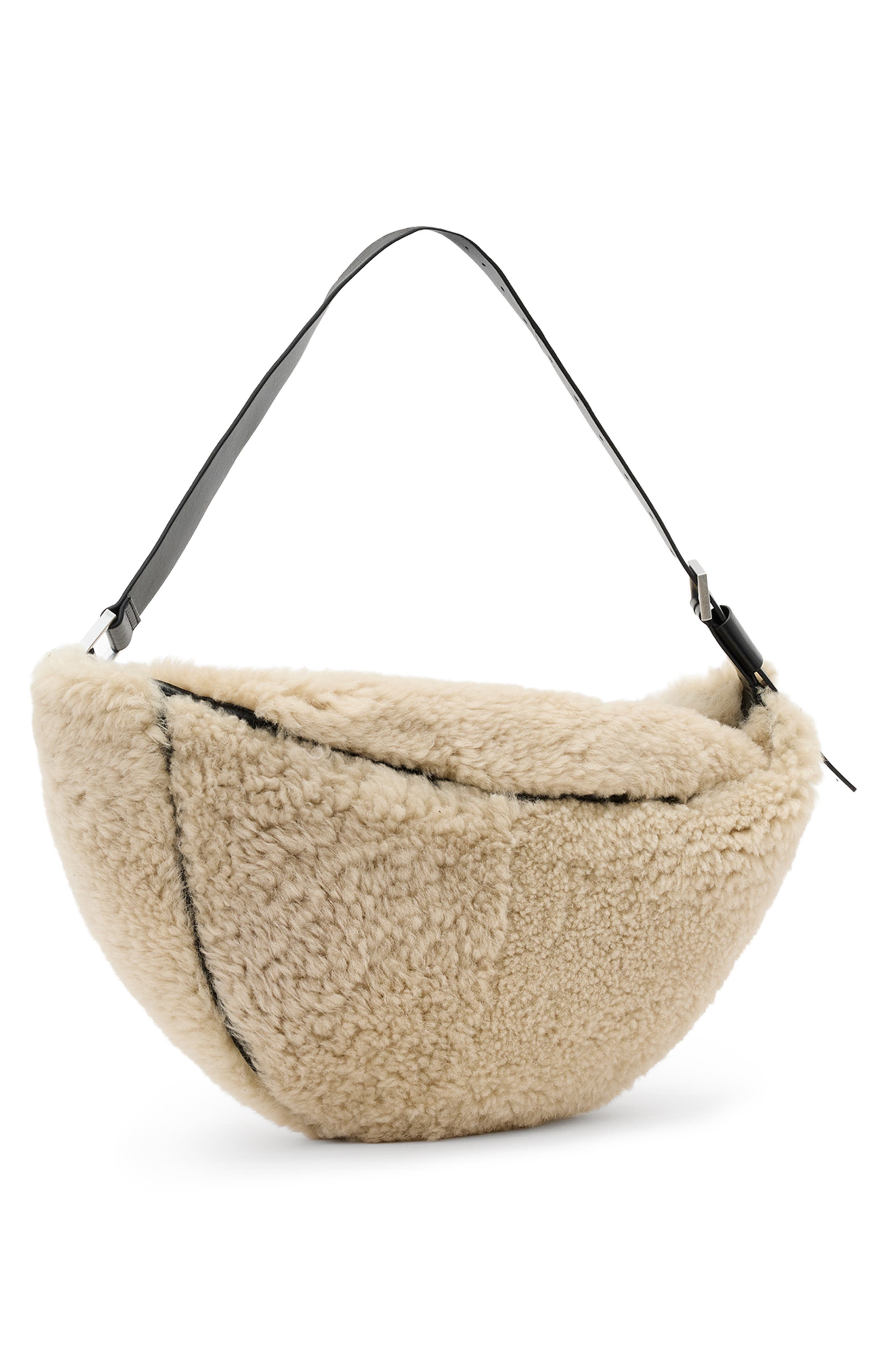 AllSaints Luna Genuine Shearling Shoulder Bag, Alternate, color, Natural/ Black