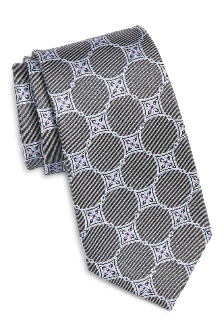Geometric Silk Tie, Main, color, BLACK