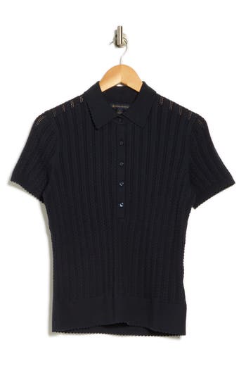 Brooks Brothers Pointelle Stitch Button-up Polo In Blue