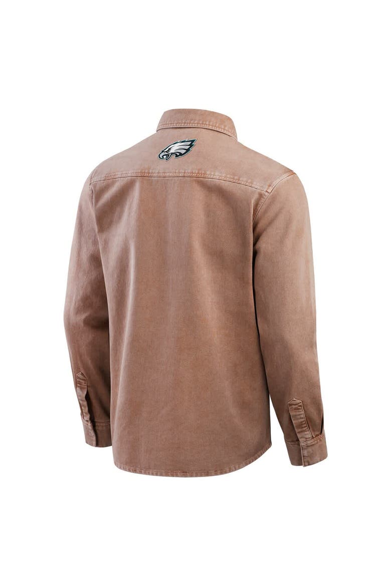 Men's Darius Rucker Collection by Fanatics Brown Philadelphia Eagles Garment Dyed Long Sleeve Full Snap Shirt, Alternate, color, Brown
