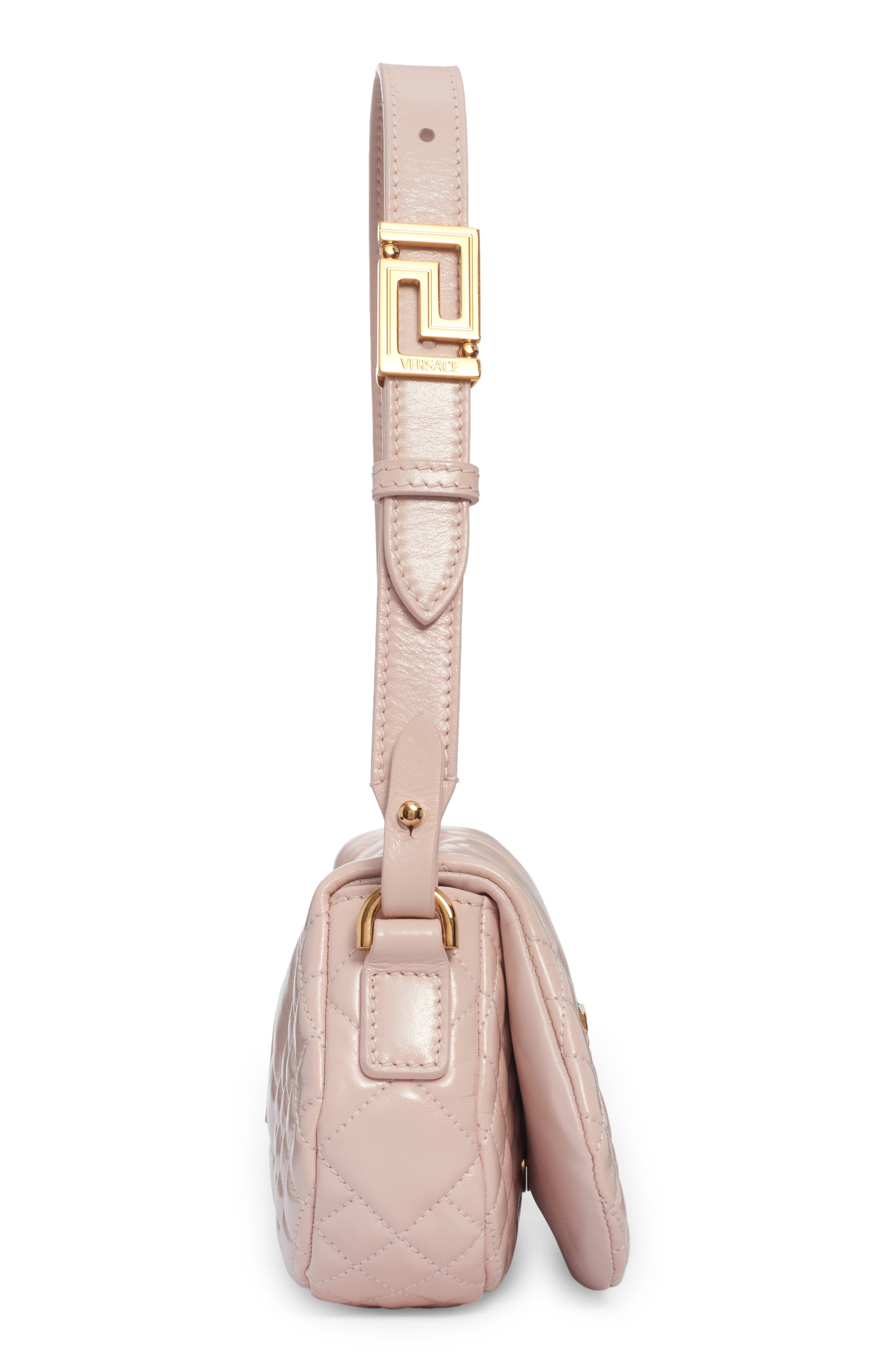 Mini Greca Goddess Quilted Leather Shoulder Bag, Alternate, color, POWDER BLUSH/ VERSACE GOLD