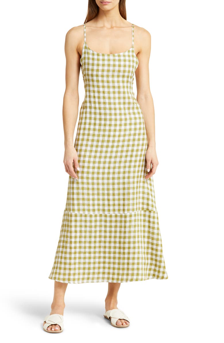 Vitamin A<sup>®</sup> Mari Gingham Linen Cover-Up Maxi Dress, Main, color, 
