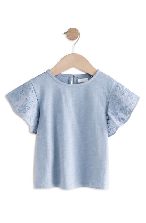 Kids' Embroidered Flutter Sleeve Cotton Top (Little Kid)