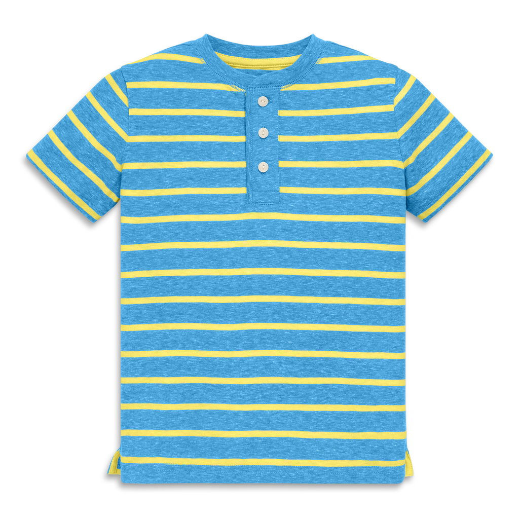 Primary Kids Heathered Henley Tee In Stripe In Cornflower Banana Stripe