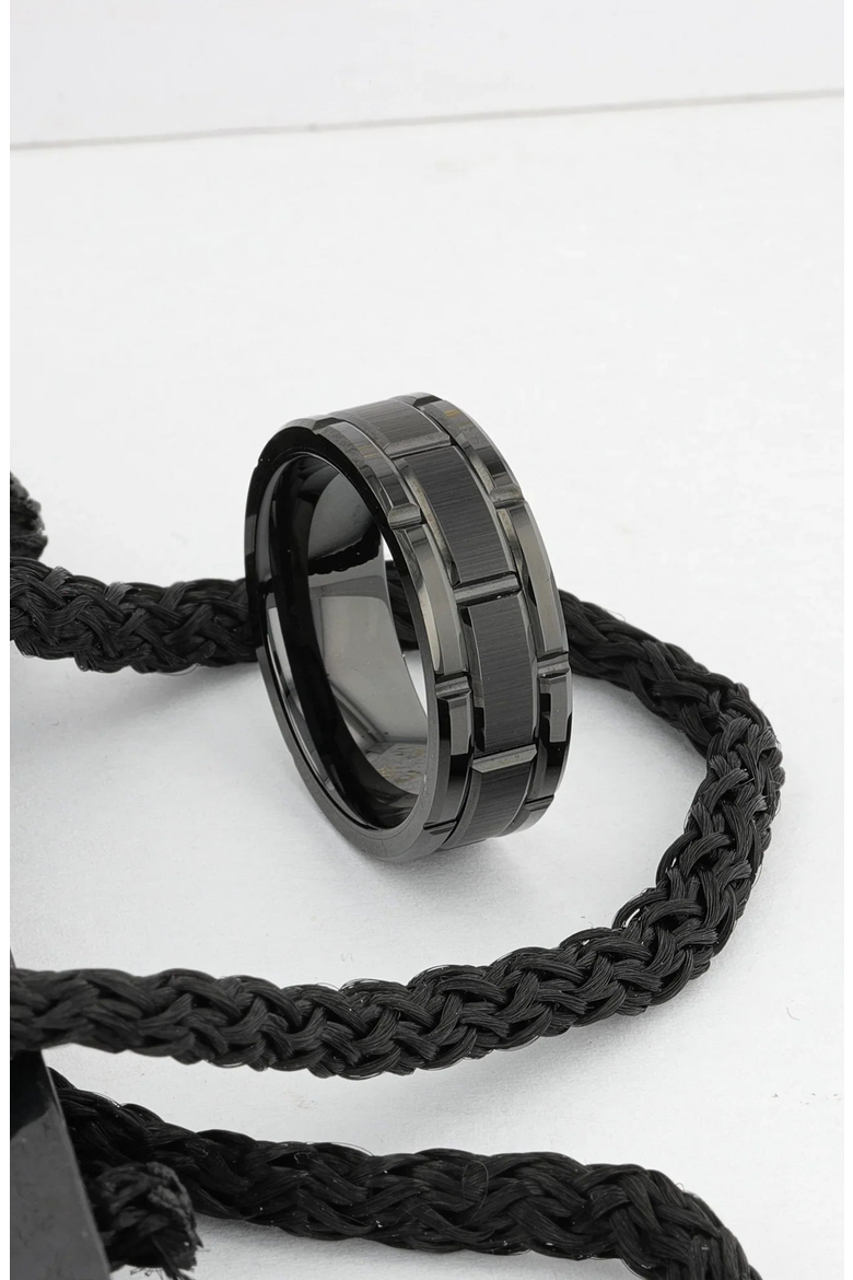 Windsor Beveled Tungsten Carbide Wedding Band, Alternate, color, Black 8mm