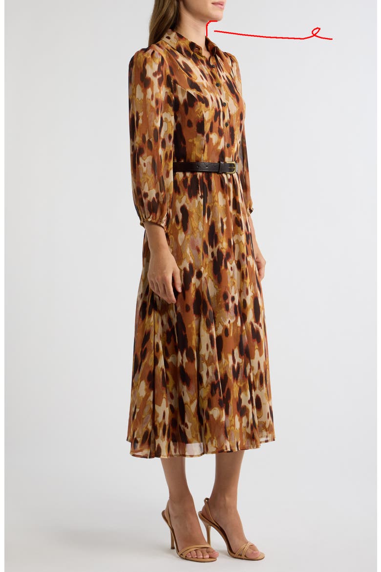 Print Belted Long Sleeve Maxi Shirtdress, Alternate, color, LUGGAGE ANIMAL